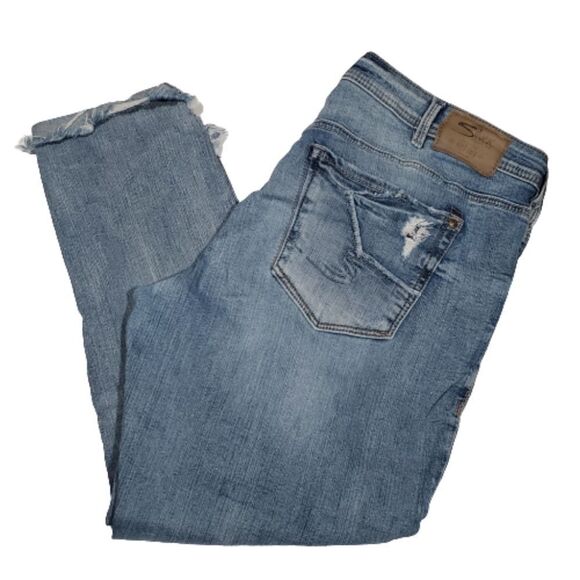 Silver Kenni Distressed Ankle/Cropped Jeans. Tapered. High-waisted. Size 18 - Picture 7 of 14